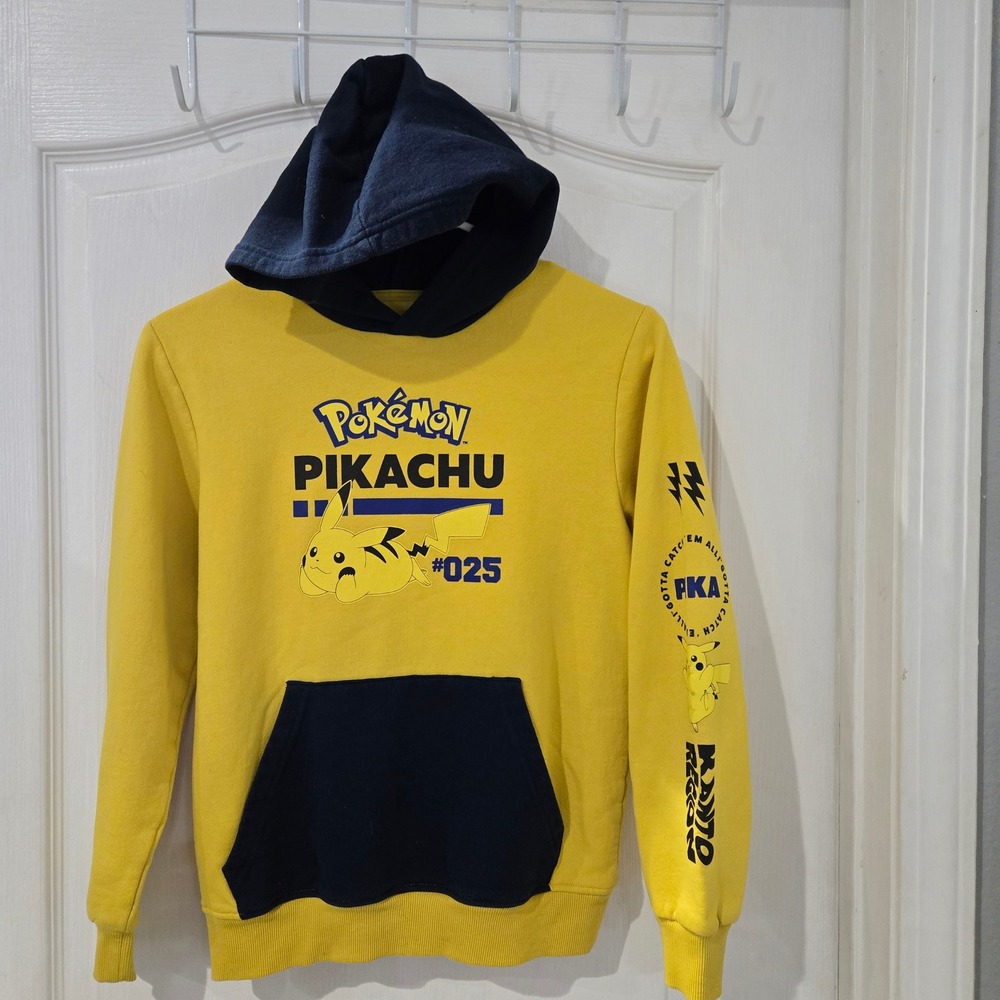 Pokémon Pikachu Hoodie Kids Medium Yellow Navy Graphic Sweatshirt